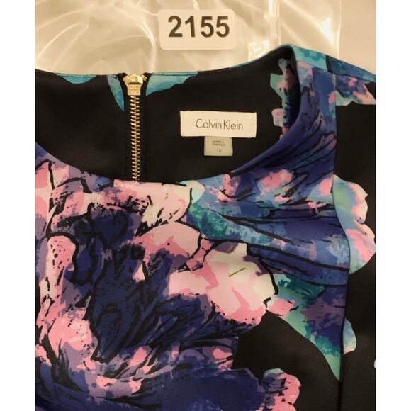 Calvin Klein Womens Dress Sz 10 Scuba Feel Black Blue Purple Sheath Knee Length - Picture 14 of 14